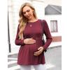 image:imageEkouaer Womens Maternity Tops Long Sleeve Pregnancy Tunic Blouses Crew Neck Ribbed Shirts Pregnant ClothesWine Red