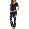 image:imageEkouaer Womens Nursing Pajamas Maternity Breastfeeding Pjs Sleepwear Layer Soft Postpartum Lounge Set Pregnancy ClothesFloral Navy Blue