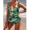image:imageEkouaer Womens One Piece Swimsuit Ruched Tummy Control Bathing Suits Vintage Retro Push Up SwimwearBlack Green Leaves