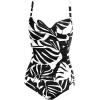 image:imageEkouaer Womens One Piece Swimsuit Ruched Tummy Control Bathing Suits Vintage Retro Push Up SwimwearBlack Leaves