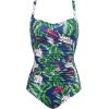 image:imageEkouaer Womens One Piece Swimsuit Ruched Tummy Control Bathing Suits Vintage Retro Push Up SwimwearBlue Green Leaves
