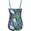 image:imageEkouaer Womens One Piece Swimsuit Ruched Tummy Control Bathing Suits Vintage Retro Push Up SwimwearBlue Green Leaves
