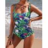 image:imageEkouaer Womens One Piece Swimsuit Ruched Tummy Control Bathing Suits Vintage Retro Push Up SwimwearBlue Green Leaves