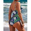 image:imageEkouaer Womens One Piece Swimsuit Ruched Tummy Control Bathing Suits Vintage Retro Push Up SwimwearBlue Green Leaves