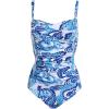 image:imageEkouaer Womens One Piece Swimsuit Ruched Tummy Control Bathing Suits Vintage Retro Push Up SwimwearBlue Pattern