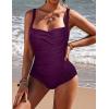 image:imageEkouaer Womens One Piece Swimsuit Ruched Tummy Control Bathing Suits Vintage Retro Push Up SwimwearDeep Purple