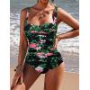 image:imageEkouaer Womens One Piece Swimsuit Ruched Tummy Control Bathing Suits Vintage Retro Push Up SwimwearFlower Black Green