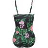 image:imageEkouaer Womens One Piece Swimsuit Ruched Tummy Control Bathing Suits Vintage Retro Push Up SwimwearFlower Black Green