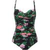 image:imageEkouaer Womens One Piece Swimsuit Ruched Tummy Control Bathing Suits Vintage Retro Push Up SwimwearFlower Black Green