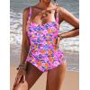 image:imageEkouaer Womens One Piece Swimsuit Ruched Tummy Control Bathing Suits Vintage Retro Push Up SwimwearFlower Blue Pink