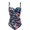 image:imageEkouaer Womens One Piece Swimsuit Ruched Tummy Control Bathing Suits Vintage Retro Push Up SwimwearGreen Flower Red