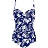 image:imageEkouaer Womens One Piece Swimsuit Ruched Tummy Control Bathing Suits Vintage Retro Push Up SwimwearNavy White Leaves