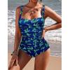 image:imageEkouaer Womens One Piece Swimsuit Ruched Tummy Control Bathing Suits Vintage Retro Push Up SwimwearPat2 Blue Green Cacti