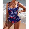 image:imageEkouaer Womens One Piece Swimsuit Ruched Tummy Control Bathing Suits Vintage Retro Push Up SwimwearPat4 Blue White Leaves
