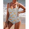 image:imageEkouaer Womens One Piece Swimsuit Ruched Tummy Control Bathing Suits Vintage Retro Push Up SwimwearWhite Blue Leaves