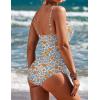 image:imageEkouaer Womens One Piece Swimsuit Ruched Tummy Control Bathing Suits Vintage Retro Push Up SwimwearWhite Blue Leaves