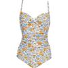 image:imageEkouaer Womens One Piece Swimsuit Ruched Tummy Control Bathing Suits Vintage Retro Push Up SwimwearWhite Blue Leaves