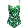 image:imageEkouaer Womens One Piece Swimsuit Ruched Tummy Control Bathing Suits Vintage Retro Push Up SwimwearWhite Leaves