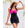image:imageEkouaer Womens One Piece Swimsuits Vintage Striped Skirt Bathing Suit Vintage Retro Push Up SwimwearBlack Pink