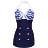 image:imageEkouaer Womens One Piece Swimsuits Vintage Striped Skirt Bathing Suit Vintage Retro Push Up SwimwearBlue Pattern