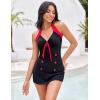image:imageEkouaer Womens One Piece Swimsuits Vintage Striped Skirt Bathing Suit Vintage Retro Push Up SwimwearNew Black