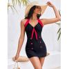 image:imageEkouaer Womens One Piece Swimsuits Vintage Striped Skirt Bathing Suit Vintage Retro Push Up SwimwearNew Black