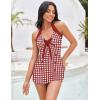image:imageEkouaer Womens One Piece Swimsuits Vintage Striped Skirt Bathing Suit Vintage Retro Push Up SwimwearRed Plaid Retro