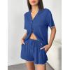 image:imageEkouaer Womens Pajama Sets Button Up Pjs Shorts Sets Soft Sleepwear 2 Piece Lounge Sets for Bridal Parties Postpartum SXXLDeep Blue