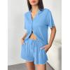 image:imageEkouaer Womens Pajama Sets Button Up Pjs Shorts Sets Soft Sleepwear 2 Piece Lounge Sets for Bridal Parties Postpartum SXXLLight Blue