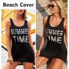 image:imageEkouaer Womens Sleeveless Swimwear Coverups TShirt Beach Dress Tank Bikini Cover Up with PrintAblack