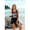 image:imageEkouaer Womens Sleeveless Swimwear Coverups TShirt Beach Dress Tank Bikini Cover Up with PrintAblackcoconut Palm