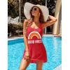 image:imageEkouaer Womens Sleeveless Swimwear Coverups TShirt Beach Dress Tank Bikini Cover Up with PrintAwind Red