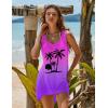 image:imageEkouaer Womens Sleeveless Swimwear Coverups TShirt Beach Dress Tank Bikini Cover Up with PrintPurple Pink Coconut Tree