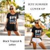 image:imageEkouaer Womens Swimsuit Beach Cover Up Short Sleeve Cover Ups for Swimwear Bathing Suit Coverups SXXXLBlack Tropical  Letter