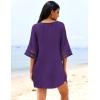 image:imageEkouaer Womens Swimsuit Cover Up 34 Bell Sleeve Beachwear Coverups Deep VNeck Bikini Beach Dress S3XLDeep Purple