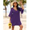 image:imageEkouaer Womens Swimsuit Cover Up 34 Bell Sleeve Beachwear Coverups Deep VNeck Bikini Beach Dress S3XLDeep Purple