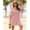 image:imageEkouaer Womens Swimsuit Cover Up 34 Bell Sleeve Beachwear Coverups Deep VNeck Bikini Beach Dress S3XLGray Purple