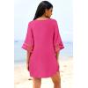 image:imageEkouaer Womens Swimsuit Cover Up 34 Bell Sleeve Beachwear Coverups Deep VNeck Bikini Beach Dress S3XLHot Pink