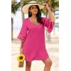 image:imageEkouaer Womens Swimsuit Cover Up 34 Bell Sleeve Beachwear Coverups Deep VNeck Bikini Beach Dress S3XLHot Pink