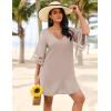 image:imageEkouaer Womens Swimsuit Cover Up 34 Bell Sleeve Beachwear Coverups Deep VNeck Bikini Beach Dress S3XLKhaki