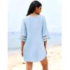 image:imageEkouaer Womens Swimsuit Cover Up 34 Bell Sleeve Beachwear Coverups Deep VNeck Bikini Beach Dress S3XLLight Blue