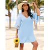 image:imageEkouaer Womens Swimsuit Cover Up 34 Bell Sleeve Beachwear Coverups Deep VNeck Bikini Beach Dress S3XLLight Blue