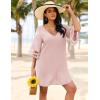 image:imageEkouaer Womens Swimsuit Cover Up 34 Bell Sleeve Beachwear Coverups Deep VNeck Bikini Beach Dress S3XLMisty Rose