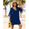 image:imageEkouaer Womens Swimsuit Cover Up 34 Bell Sleeve Beachwear Coverups Deep VNeck Bikini Beach Dress S3XLNavy Blue