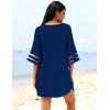 image:imageEkouaer Womens Swimsuit Cover Up 34 Bell Sleeve Beachwear Coverups Deep VNeck Bikini Beach Dress S3XLNavy Blue