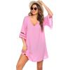 image:imageEkouaer Womens Swimsuit Cover Up 34 Bell Sleeve Beachwear Coverups Deep VNeck Bikini Beach Dress S3XLPink
