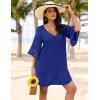 image:imageEkouaer Womens Swimsuit Cover Up 34 Bell Sleeve Beachwear Coverups Deep VNeck Bikini Beach Dress S3XLRoyal Blue
