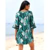 image:imageEkouaer Womens Swimsuit Cover Up 34 Bell Sleeve Beachwear Coverups Deep VNeck Bikini Beach Dress S3XLY Big Green Leaves