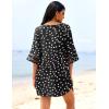 image:imageEkouaer Womens Swimsuit Cover Up 34 Bell Sleeve Beachwear Coverups Deep VNeck Bikini Beach Dress S3XLY White Dots