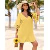 image:imageEkouaer Womens Swimsuit Cover Up 34 Bell Sleeve Beachwear Coverups Deep VNeck Bikini Beach Dress S3XLYellow